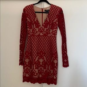 STYLESTALKER XS Red Lace Long Sleeve Dress NWT